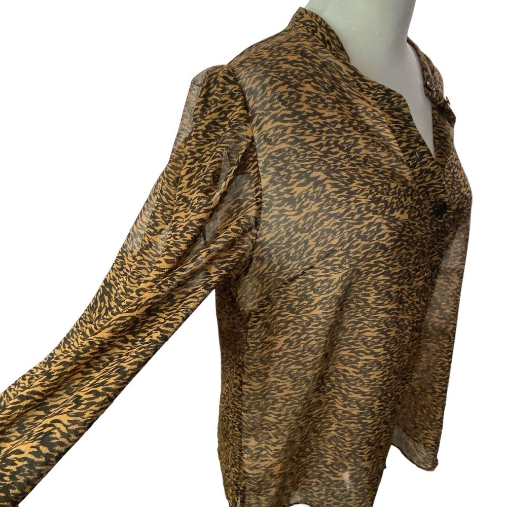 TED BAKER Women Sheer Long Sleeve Button Animal Print‎ Blouse Sz 2/M Brown 81-26